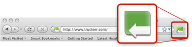 Image of green Trusteer Rapport icon beside browser address bar.