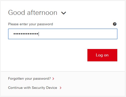 This image shows the HSBC online log on screen. This prompt asks you to enter your online banking password.